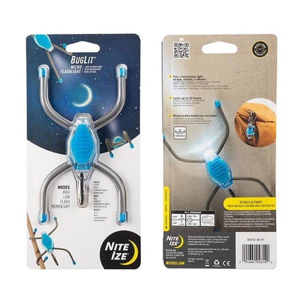 Nite Ize 2020N BugLit Micro Flashlight Bright Blue  Charcoal NITBGT0238R7